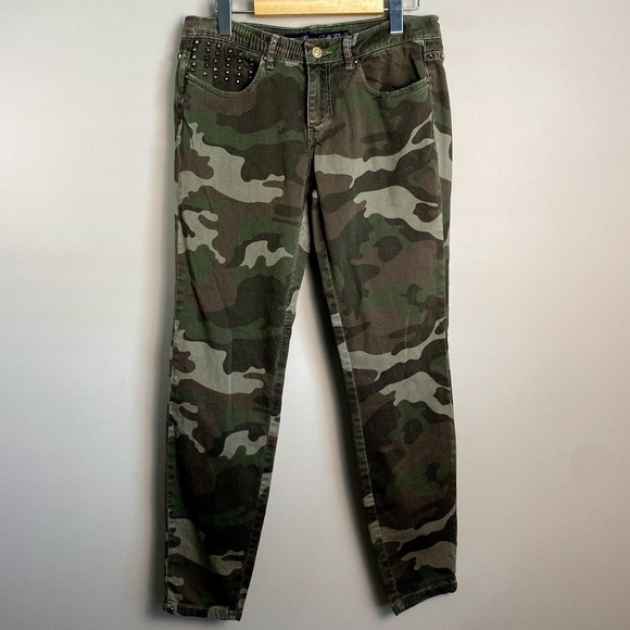 Zara Trafaluc Women's Denim Camouflage Skinny Jeans 8 Studded Accents Stretch - Picture 1 of 16